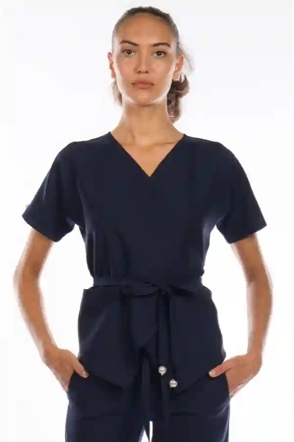 Bluza medicala petrecuta bleumarin
